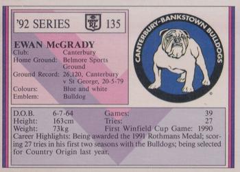 1992 Regina NSW Rugby League #135 Ewan McGrady Back